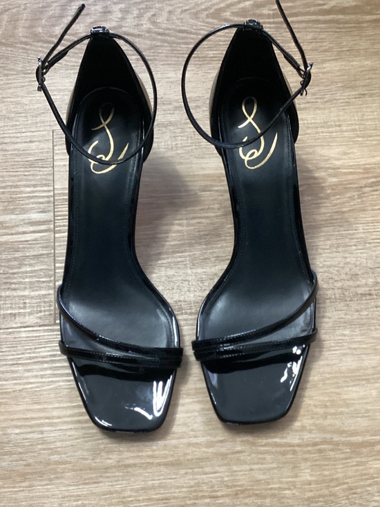 Sam Edelman Shoes - Sam Edelman Black Patent Square-Toe Ankle-Strap Heels